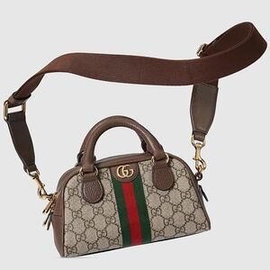 Gucci Ophidia GG Mini Top Handle Bag Dome Shape Crossbody Strap Brown Gold New